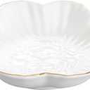 Porcelain Serving Dish,Ceramics Flower Relish Tray with Metallic Rim,Serving Bowls for Wedding,Party Perfect for Small Cereal, Pasta, Salad, Candy and Snacks White 9 inch