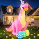 TURNMEON 8 Feet Giant Easter Inflatables Outdoor Decorations Inflatable Dinosaur with Cute Bunny Ears & Eggs Carrot Easter Blow Up Yard Decorations Built-in LEDs Easter Decorations Outdoor Garden Lawn