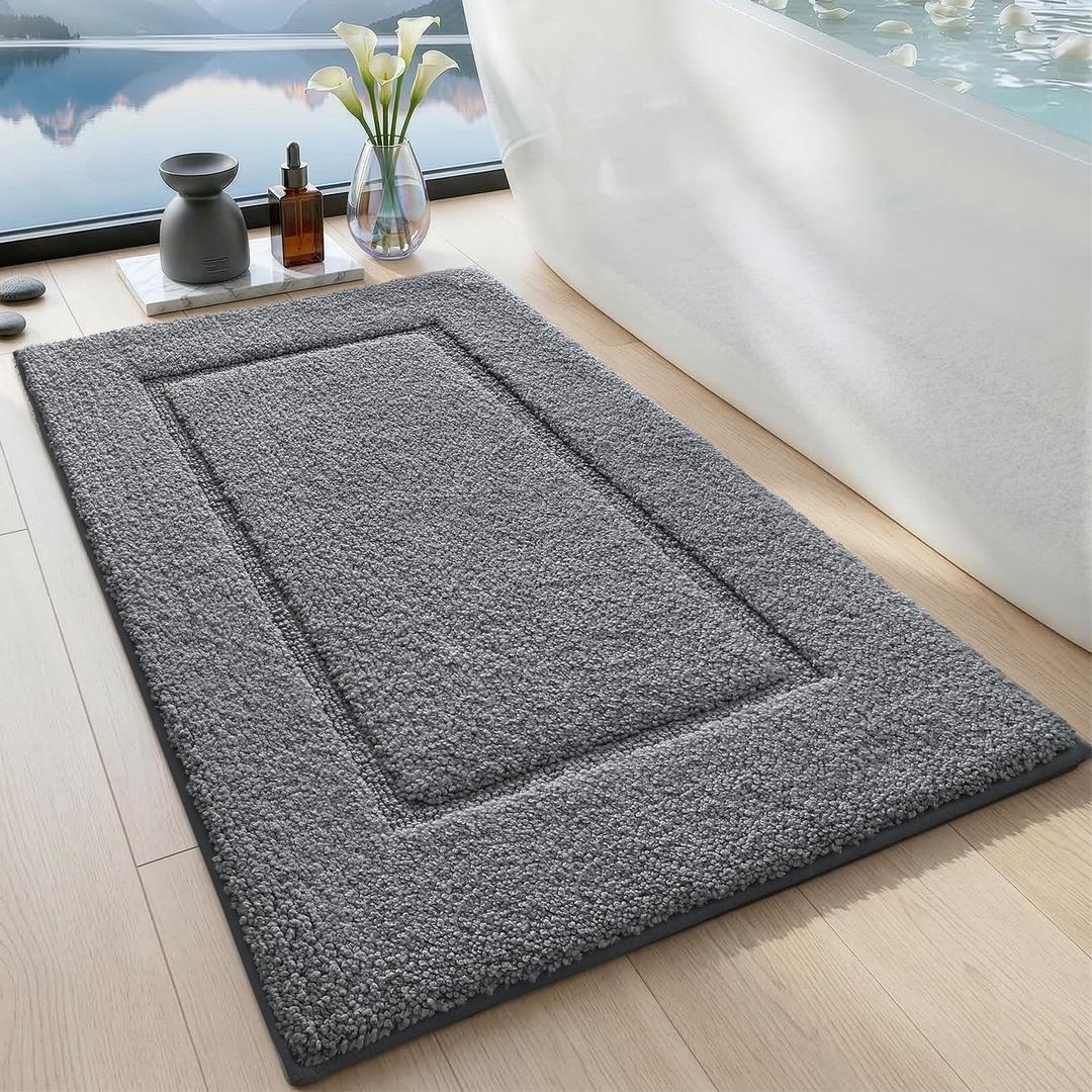DEXI Bathroom Rugs 36x24, Washable Non Slip Bath Mat for Shower Floor, Absorbent Quick Dry Bathmat with Rubber Backing, Ultra Soft Plush Carpet for Tub, Grey