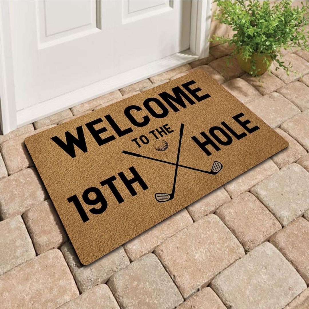 Funny Welcome Mat with Rubber Back 18"(W) x 30"(L)Welcome To The 19TH Hole Golf Theme Doormat for Entrance Way Decorative Mats for Front Porch Entry Door Mat No Slip Rubber Doormat Golf Theme Decor