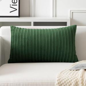 UGASA 12x24 Inch Christmas Pillow Cover Pack of 1 Soft Boho Stripe Corduroy Long Rectangle Lumbar Cushion Case Farmhouse Decorative Pilowcase for Bed Couch Sofa Bedroom, Christmas Green