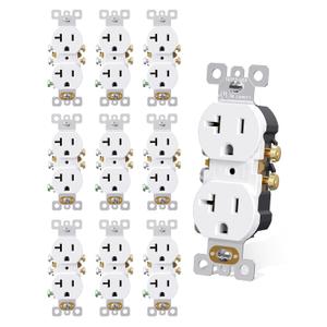 AIDA 20 Amps Outlets Duplex Electrical Receptacle Outlets, Electrical Outlet, 20Amp 125V Heavy-Duty Wall Outlet, Residential, 3-Wire, Self-Grounding, UL Listed, Side Wire (10 Pack, White) (Without Wall Plate)