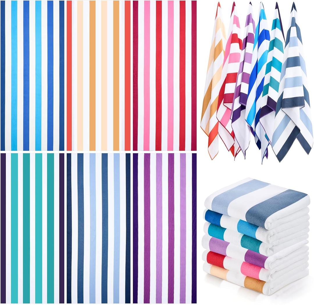 Peryiter 6 Pcs Oversized Microfiber Beach Towels Large Quick Dry Pool Towels Absorbent Camping Travel Blanket Set for Women Men Bath Beach(Stripe Style,28 x 59 Inch,Gradient Colors)
