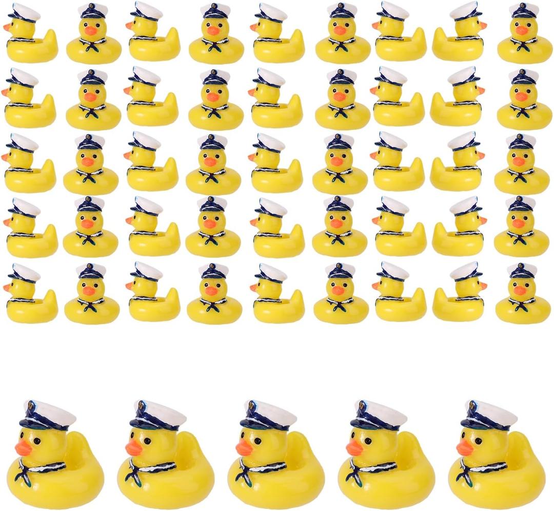 50pcs Mini Cruise Ducks, Resin Cute Miniature Cruise Ship Ducks Small Tiny Funny Sailing Toys Practical Ornament Accessories for Bath Party Micro Landscape Garden Living Room (Yellow)