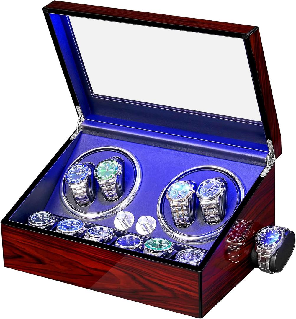 ANWBROAD Watch Winder for Automatic Watches 4+6 Watch Rotator and Storages with Super Quiet Motor LED Backlight Watch Turner Piano Paint Watch Turner 4 Rotating Modes UJWW002R