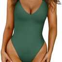 LASLULU Womens One Piece Swimsuit Padded Sexy V Neck Swim Suits Modest Tummy Control Bathing Suits, Small 