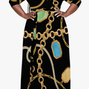 BFFBABY Plus Size Dresses for Womens Sexy Wrap V Neck 3/4 Sleeve Chain Print Casual Long Maxi Dress with Belt L