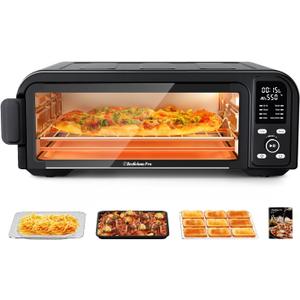 Beelicous Pro 19QT Digital 8-in-1 Air Fryer Toaster Oven, 550F Flavor-Lock Tech, Flip Up & Away Capability, 40+ Recipes, Airfryer Countertop Oven Combo, 4 Accessories, Fit 13" Pizza,Black