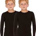 Thermajohn Thermal Underwear for Kids Boys Thermal Shirts for Winter Cold Weather Tops for Boys Kids 2 Pack (Black, Medium)