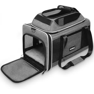 Cat Carrier Top-Expandable 18x11x11, United Delta American Airline Approved Dog Carrier, Soft-Sided Pet Carry Bag Under-Seat in Cabin, Puppy Airplane Travel Crate TSA Plane Kitten Cage Grey