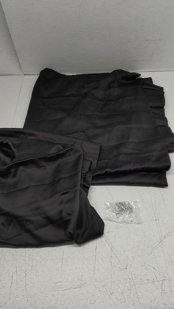 Unique Pinch Pleated Black Blackout Curtains 56" x 86" for Living Room, Textured Linen Room Divider Window Curtain with Hooks Back Tab 2 Panels Set Thermal Thick Drapes 