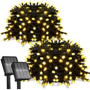 Flechllary 2 Pack-Solar String Lights, 78Ft 200 LED Solar Lights Outdoor with 8 Modes Solar String Lights Outdoor Waterproof for Yard, Fence,Balcony, Party,Christmas Tree Decorations (Warm White)
