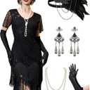 YESSA Flapper Dresses for Women,Short Sleeve 1920s Dresses Great Gatsby Dresses for Women Roaring 20s Costumes Outfits (XX-Large, Black)