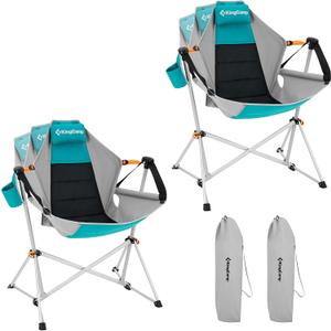 KingCamp Hammock Camping Chair, Swinging Portable Folding Camp Chairs for Adults 400lbs Heavy Duty Foldable Oversized Rocker with Aluminum Alloy Frame Cup Holder Pillow for Outdoor Beach Patio Sport (Cyan-2 Pack)