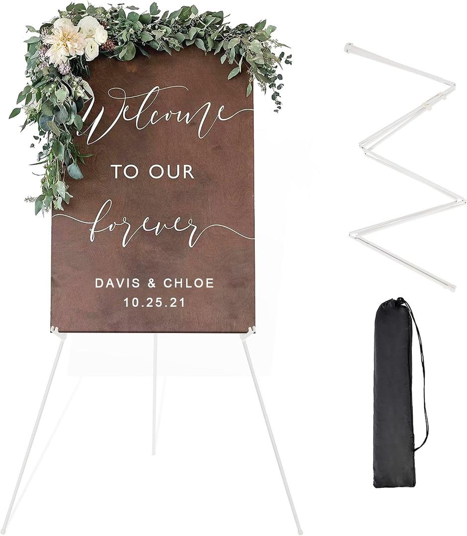 DANMO Easel Stand for Wedding Sign Poster 63'' Instant Display Floor Adjustable Metal Art Easel White, 30" x 42" x 63"