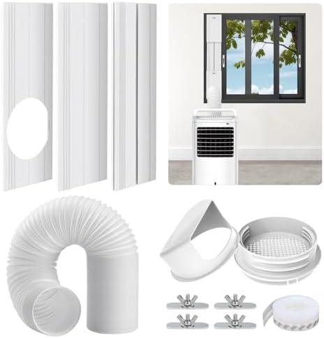 Hyphen-X Portable Air Conditioner Window Vent Kit, with 5.9" Exhaust Hose, 3 Slide Seal Plates, Universal Coupler, Adjustable AC Vent Kit for Ducting Universal for Horizontal & Vertical Windows