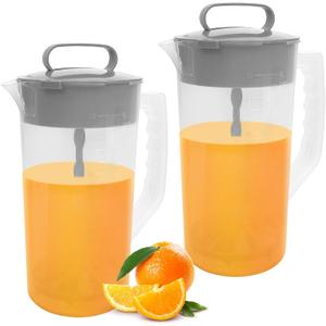 YEXEXINM 2 Quart/ 64oz Plastic Clear Mixing Pitcher with Lid, 2 Pack, Easy-Mix Juice Container, Angled Plastic Blades and Adjustable Mixer Plunger