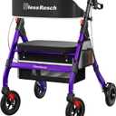 Foldable Rollator Walkers with Seat for Seniors, 450 lb Capacity, 8'' Wheels, 18" Big Seat, 6-Position Adjustable Height, Heavy-Duty Aluminum Rolling Walker (Purple)