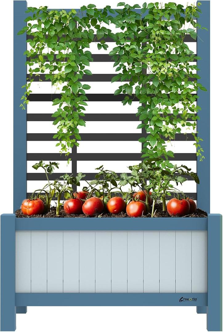 Raised Garden Bed Outdoor, Cedar Wooden Planter Boxes with Trellis, 17.7L x 16.1W x 27.6H Raised Planter Box with Legs for Backyard, Patio, Balcony with Bed Liner (Blue)