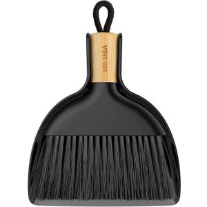 MR.SIGA Mini Dustpan and Brush Set, Portable Cleaning Brush and Dustpan Combo with Bamboo Handle, Black, 1 Set