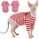 DENTRUN Hairless Cats Shirt Breathable Cat Daily Wear Clothes Stripe Vest Adorable Pajamas Jumpsuit Soft & Skin-Friendly (Large, Red/Long Sleeve)
