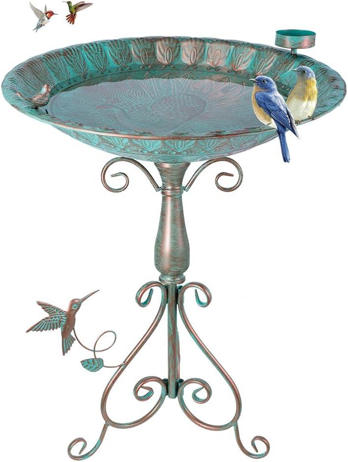 DREAMSOUL 20" Green Bird Bath Stand, Large Bird Bath for Outside with Peacock Pattern, Metal Birdbath with Folding Bracket for Garden Lawn Decor DREAMSOUL 20" Green Bird Bath Stand, Large Bird Bath for Outside with Peacock Pattern, Metal Birdbath with Folding Bracket for Garden Lawn Decor