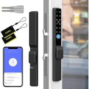 Slim Sliding Glass Door Lock, Sliding Door Lock with Fingerprint Remote APP Keypad RFID Key Electronic Digital Biometric Mortise Smart Lock for Double Hook Patio Sliding Door