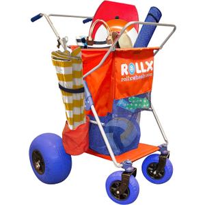 RollX Foldable Storage Wagon with 4 Balloon Wheels for Sand, Rear 13 Inch & Front 7 Inch Beach Tires (Pump Included) (Orange)
