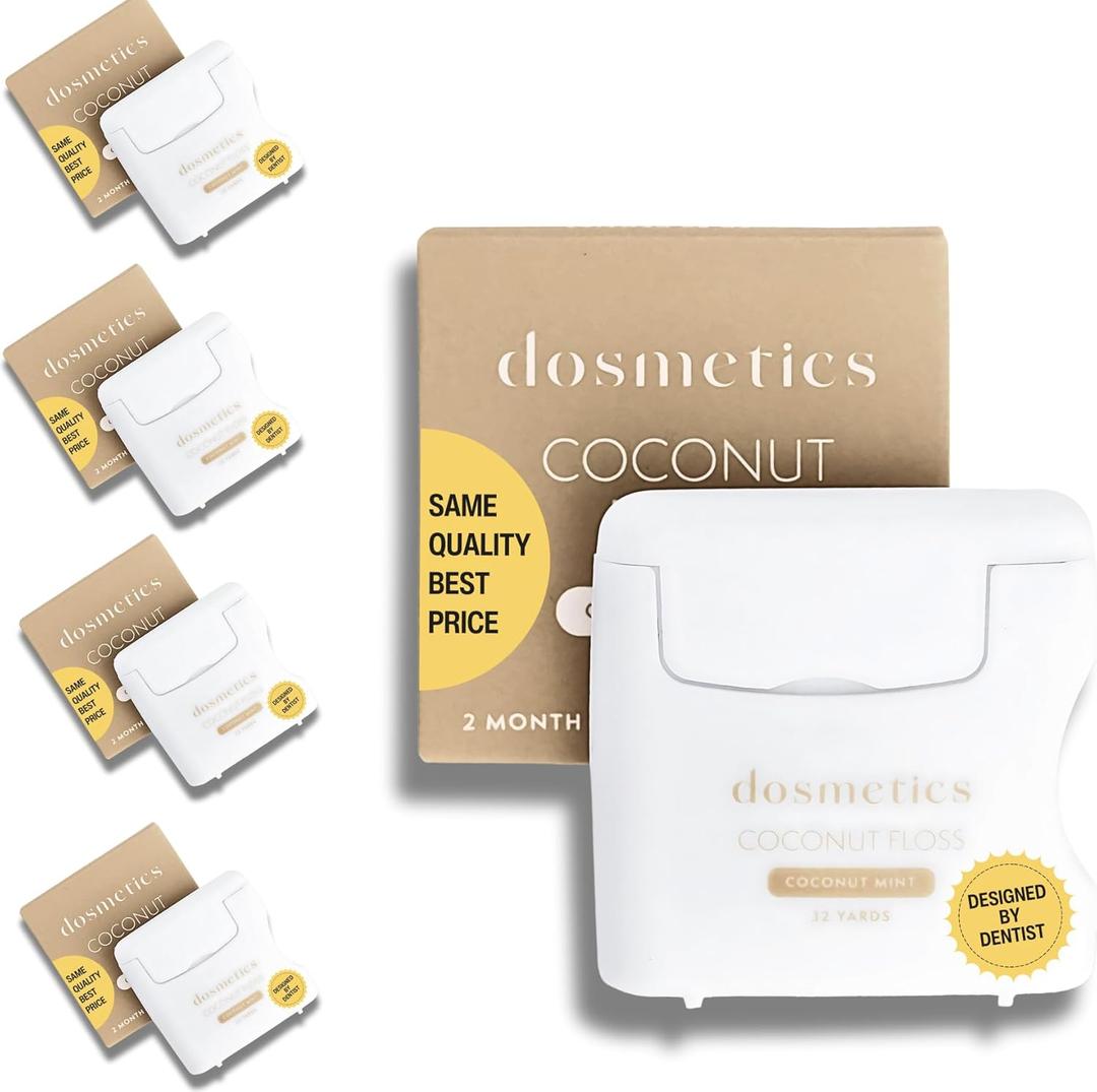 Coconut Oil Infused Thick Dental Floss 5 Pack, Coconut Mint Expanding Dental Floss, Oral Care Stretchable Floss, Tooth Floss for Plaque Removal and Gum Protection, 32 Yards x 5 Flossers