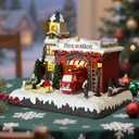 Resin Christmas Village Building, Fire Station with LED Lights & Multiple Music Tracks, Collectible Buildings Decoration with Snow, Indoor Home & Desktop Holiday Gift (10" H x 11" W x 7.5" D)