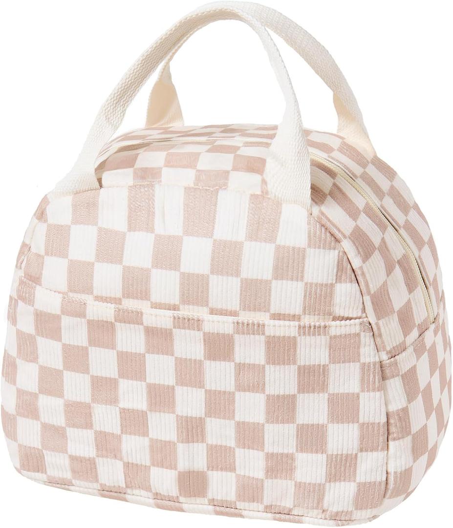 Lunch Bag for Women Men Girl,Large Cute Corduroy Lunch Tote Bags - Reusable Insulated Lunch Box for women with Handle, Leakproof WaterProof Design for Office, School, Work,Picnic. (Blown-White)