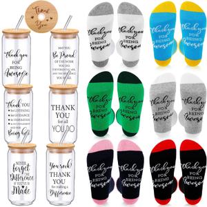 Domensi 12 Pcs Thank You Gifts for Women Employee Appreciation Gift 16oz Glass Cups with Bamboo Lids Thank You for Being Awesome Socks for Staff, Team, Coworker, Teacher, Nurse