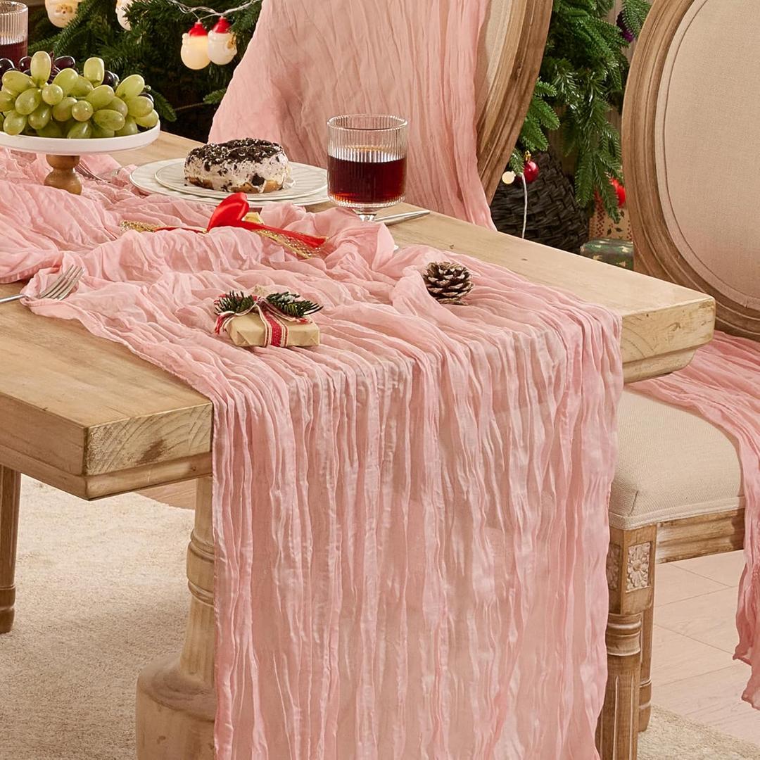 6 Pack Cheesecloth Table Runner 120 Inch Boho Rustic Gauze 10 FT Dusty Pink Cheese Cloths Table Runners Decorations for Spring Summer Birthday Party Baby Shower Wedding Holiday Home Decor