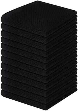 Homaxy 100% Cotton Waffle Weave Kitchen Dish Cloths, Ultra Soft Absorbent Quick Drying Dish Towels, 12 x 12 Inches, 12-Pack, Black