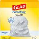 Glad ForceFlex Tall Kitchen Drawstring Trash Bags, 13 Gal, Fragrance Free, 110 Ct (Package May Vary)
