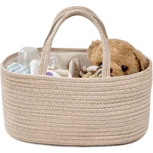 Diaper Caddy Organizer, Empty Gift Basket for Newborn Essentials, Baby Storage Basket, Stylish Gift Bag for Baby Shower, Boys and Girls - Small, Oatmeal