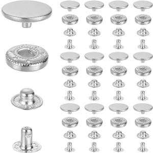 MECCANIXITY 15mm Snap Fastener Stainless Steel Press Stud Cap Kit, 15 Sets Heavy Duty Snap Button No Sewing for Bag Coats Marine Clothes Jackets Jeans Boat Canvas, Silver
