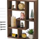 WUWEOT Wood Shadow Box, 15" x 12" Cubes Display Shelf, Freestanding & Wall Mountable Floating Shelves, 7-Compartment Knickknack Display Organizer with Screws for Christmas