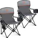 LET'S CAMP Camping Chair 2 Pack Folding Chair with 4-Can Cooler Bag Portable Lawn Chair with Cup Holder,Storage Pocket, Supports 350LBS, Collapsible Chair for Camp, Beach, Picnic (Grey)