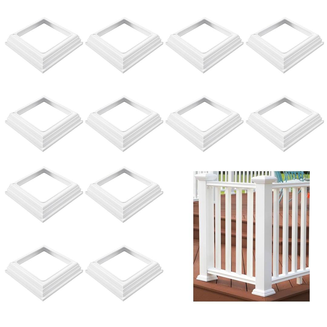 12 Pcs Vinyl Post Skirt, 4x4 Inch White Column Wraps for Wood Vinyl Post, Stair Rails, Fence Deck Stairs Rails