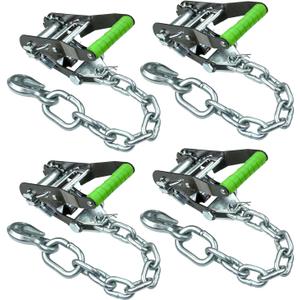 VULCAN Ratchet Buckle - Chain Anchor - 2 Inch Handle - High-Viz - 4 Pack - 3,300 Pound Safe Working Load