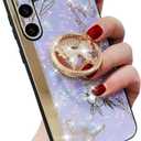 Samsung Galaxy A15 Kickstand Case, Cute Marble Glitter Bling Shiny Diamond 3D Butterfly with Ring Stand Shockproof Girly Women Phone Case
