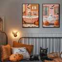 2Pcs Halloween Ghosts Canvas Wall Art Skeletons and ghosts in the bathtub Wall Decor Pictures Vintage pink Fall Pumpkins Posters Prints for Bathroom Gallery Home Decor Unframed