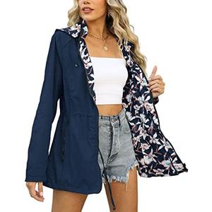Bellivera Women Reversible Lightweight Jacket Casual Windbreaker Outerwear Waterproof Outdoor Printed Raincoat
