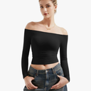 SUUKSESS Women Off Shoulder Double Lined Long Sleeve Shirts Basic Going Out Tops S