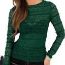 Essrite Womens Slim Fit Lace Mesh Top Crew Neck Long Sleeve See Through Shirt Blouses Tops Fall Outfits 2026 (Green)