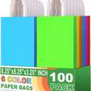 Small Colorful Gift Bags with Handle Pastel Gift Bags 100 Pack, 5.25x3.25x8.25 Inch Paper Goodie Bags for Wedding, Christmas, Birthday Party Favors, Grocery, Craft, Retail Shopping, Goody, and Business