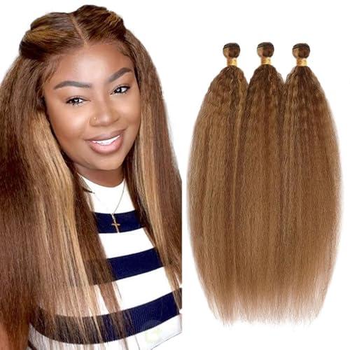 P4/27 Highlight Blonde Bundles Human Hair Yaki Straight Bundles Human Hair 18 20 22 Inch Brazilian Hair 3 Bundle Brown Unprocessed Virgin Remy Hair Extensions 50 Gram Per Bundle
