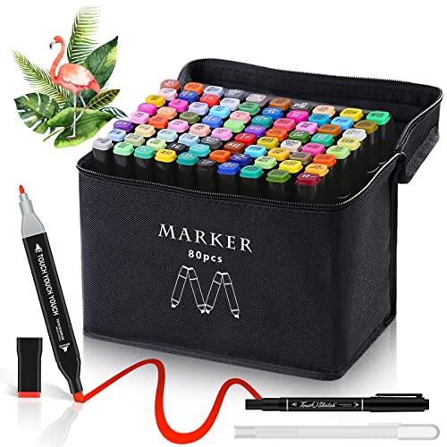 AdamStar Alcohol Markers, 80 Colors Dual Tip Art Markers for Kids & Adult Coloring, Sketching, Drawing - Paint Pens With Carry Case
