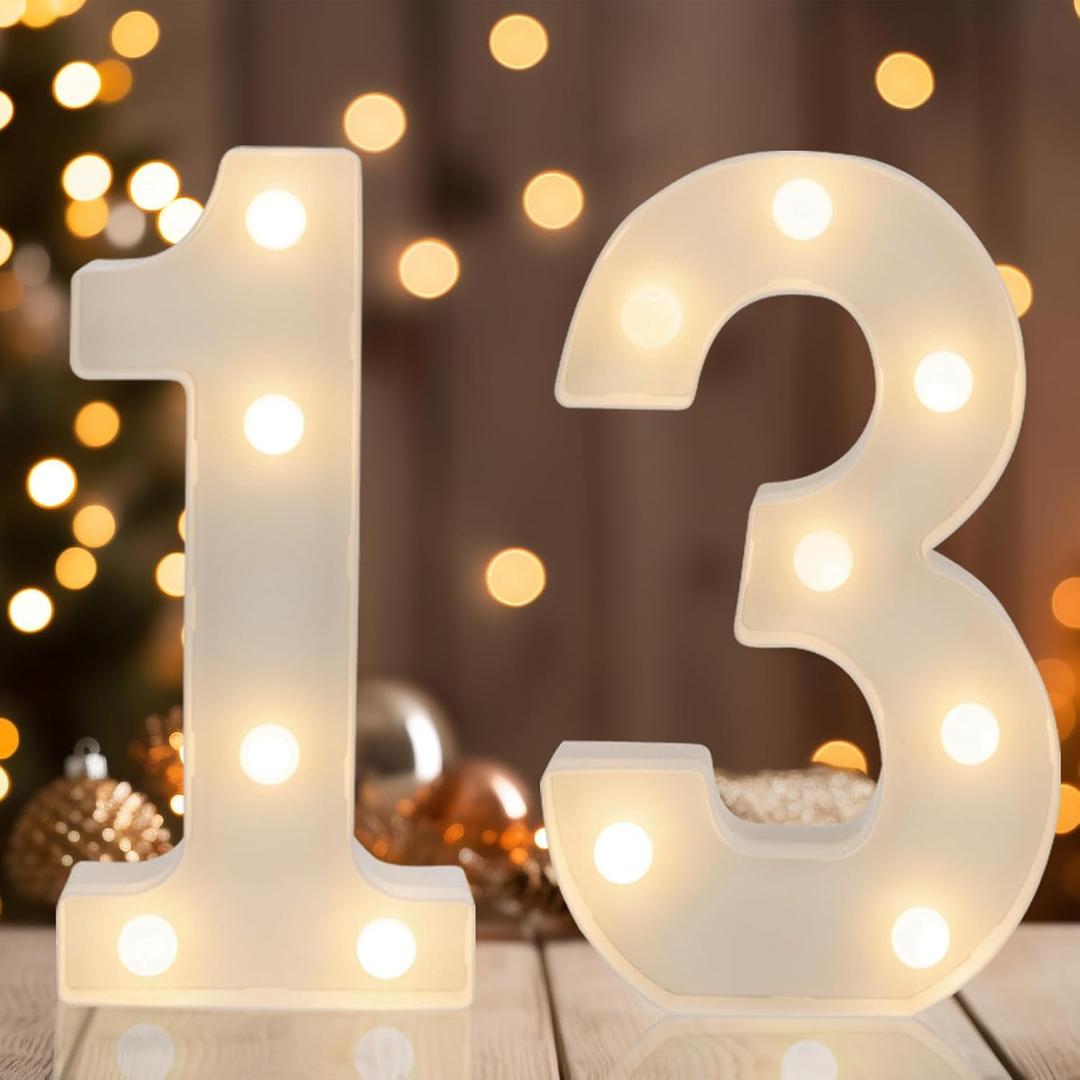 Light Up 13 Number Sign, Warm White Decorative LED Light Up Numbers, Battery Powered, for Girls Boys Sweet 13th Birthday Party Decorations, Gifts, Anniversary, Wedding, Home, Bar Decor